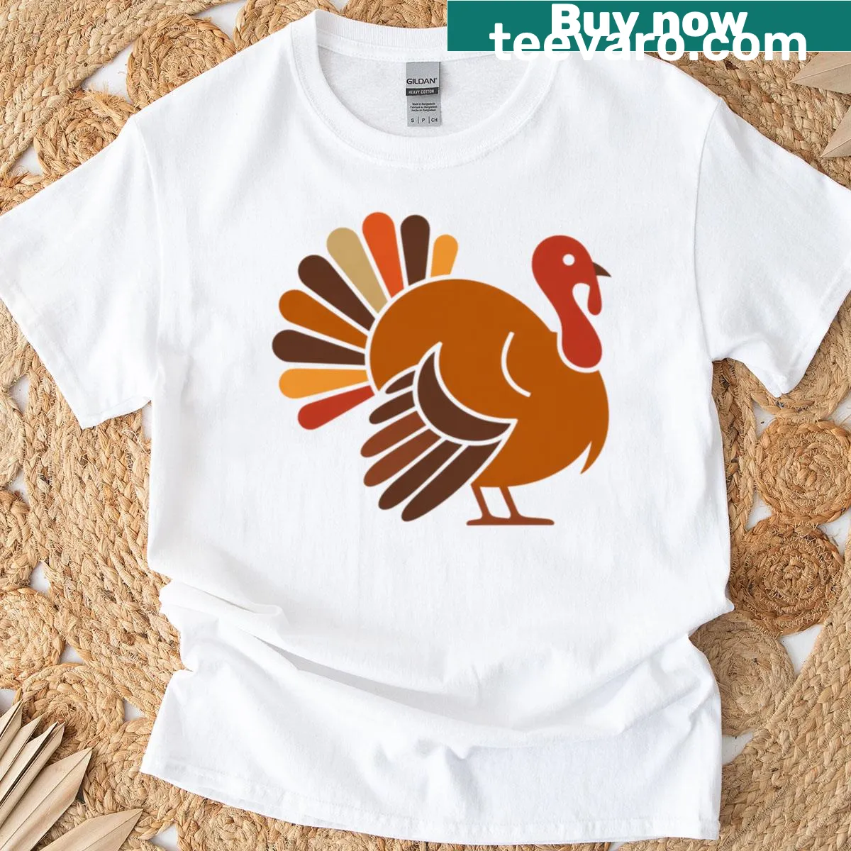 Retro Thanksgiving turkey design on t-shirt — on a men's t-shirt
