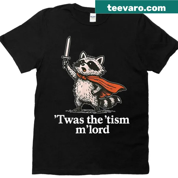 Cartoon-style funny wizard raccoon t-shirt with autism theme