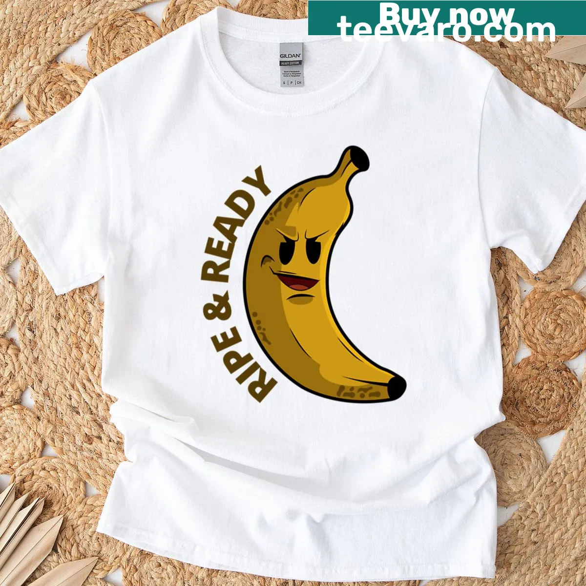 Cartoon banana graphic tee with a sassy expression — on a men's t-shirt