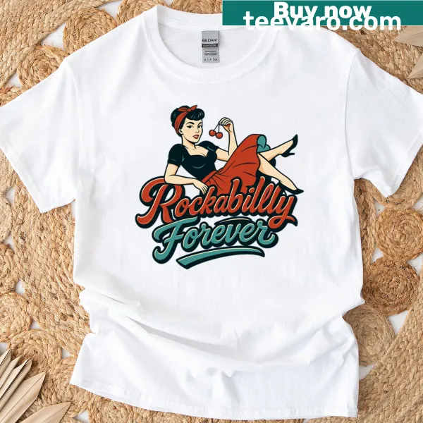 Vintage cherry graphic on a rockabilly t-shirt for women