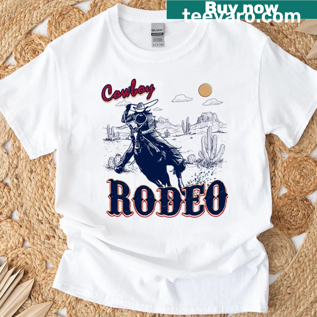 Vintage cowboy graphic t-shirt celebrating rodeo and country music — on a men's t-shirt