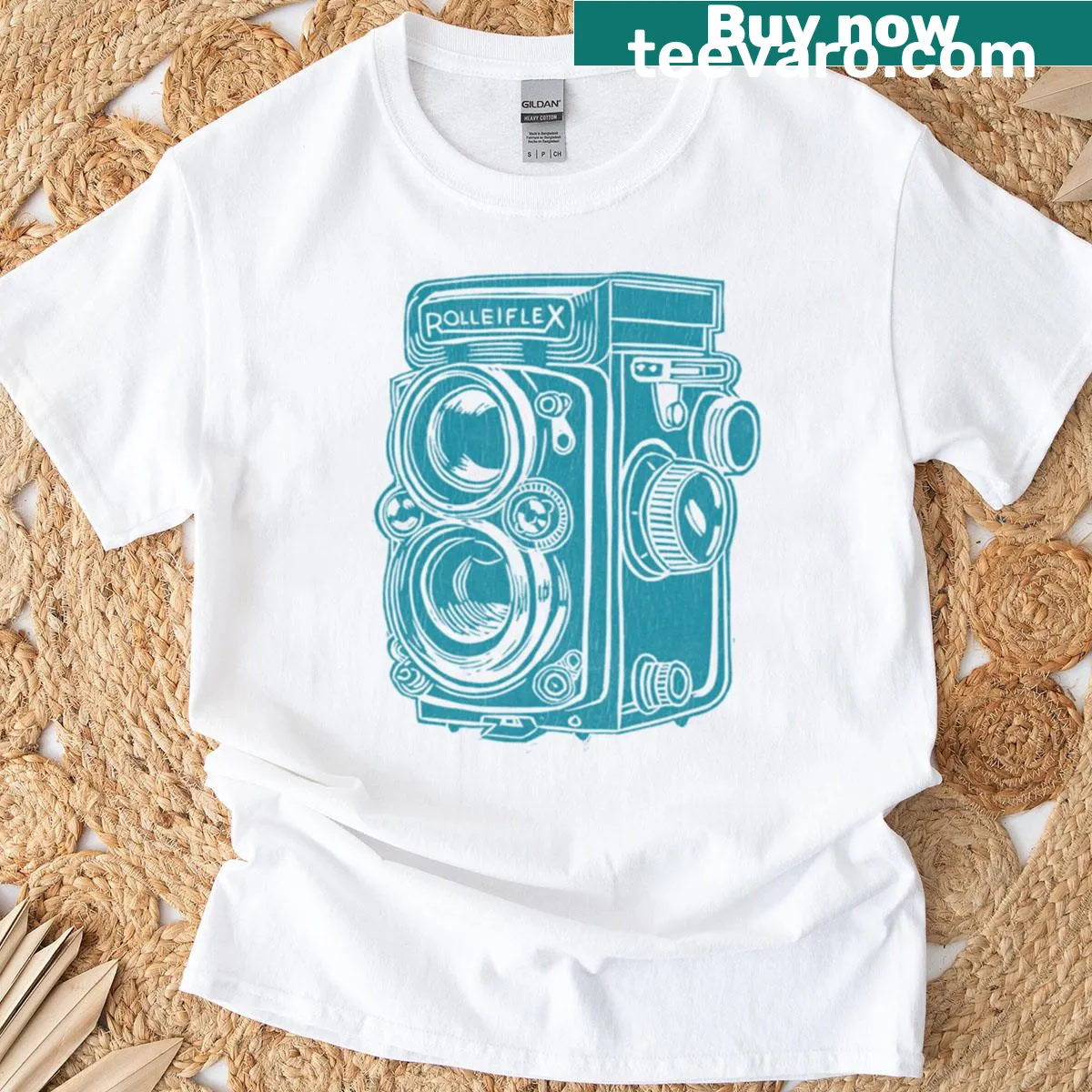 Artistic design of a Rolleiflex camera on a vintage T-shirt — on a men's t-shirt