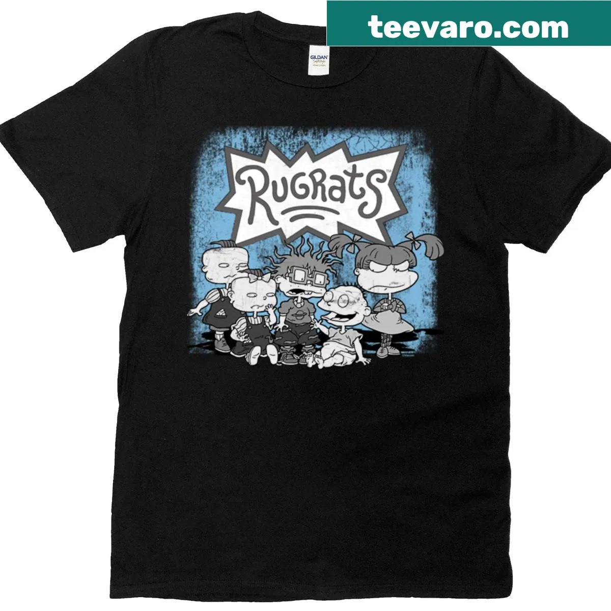 Vintage grayscale Rugrats T-shirt featuring Angelica and friends — on a men's t-shirt