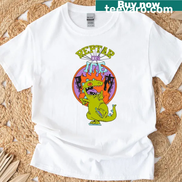 Vintage portrait of Reptar in flames from Rugrats cartoon