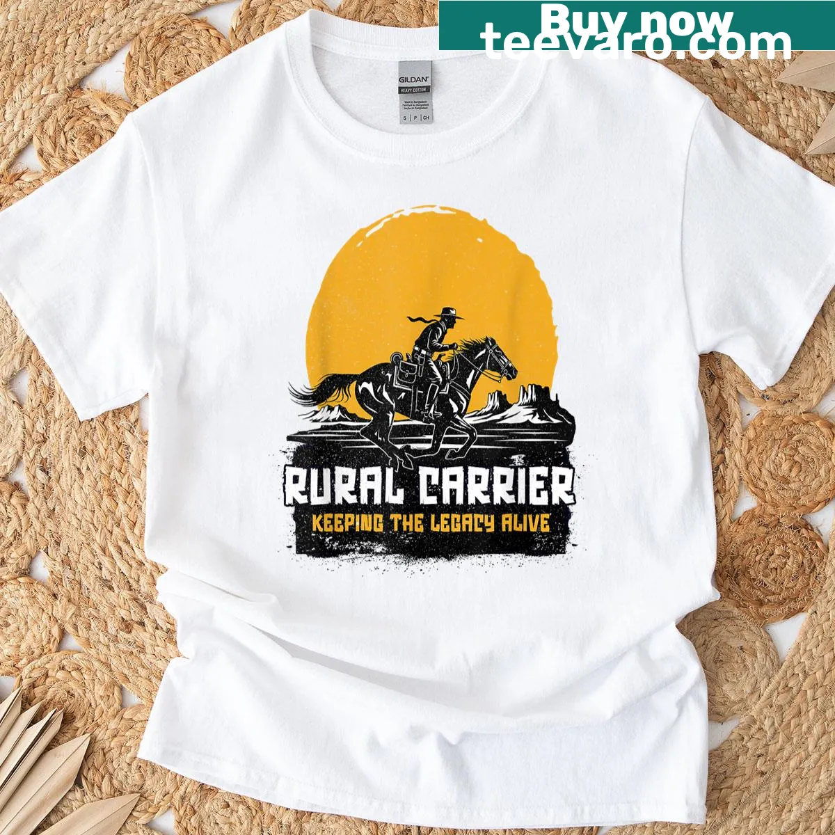Graphic tee honoring rural carriers with a badge-style design — on a men's t-shirt