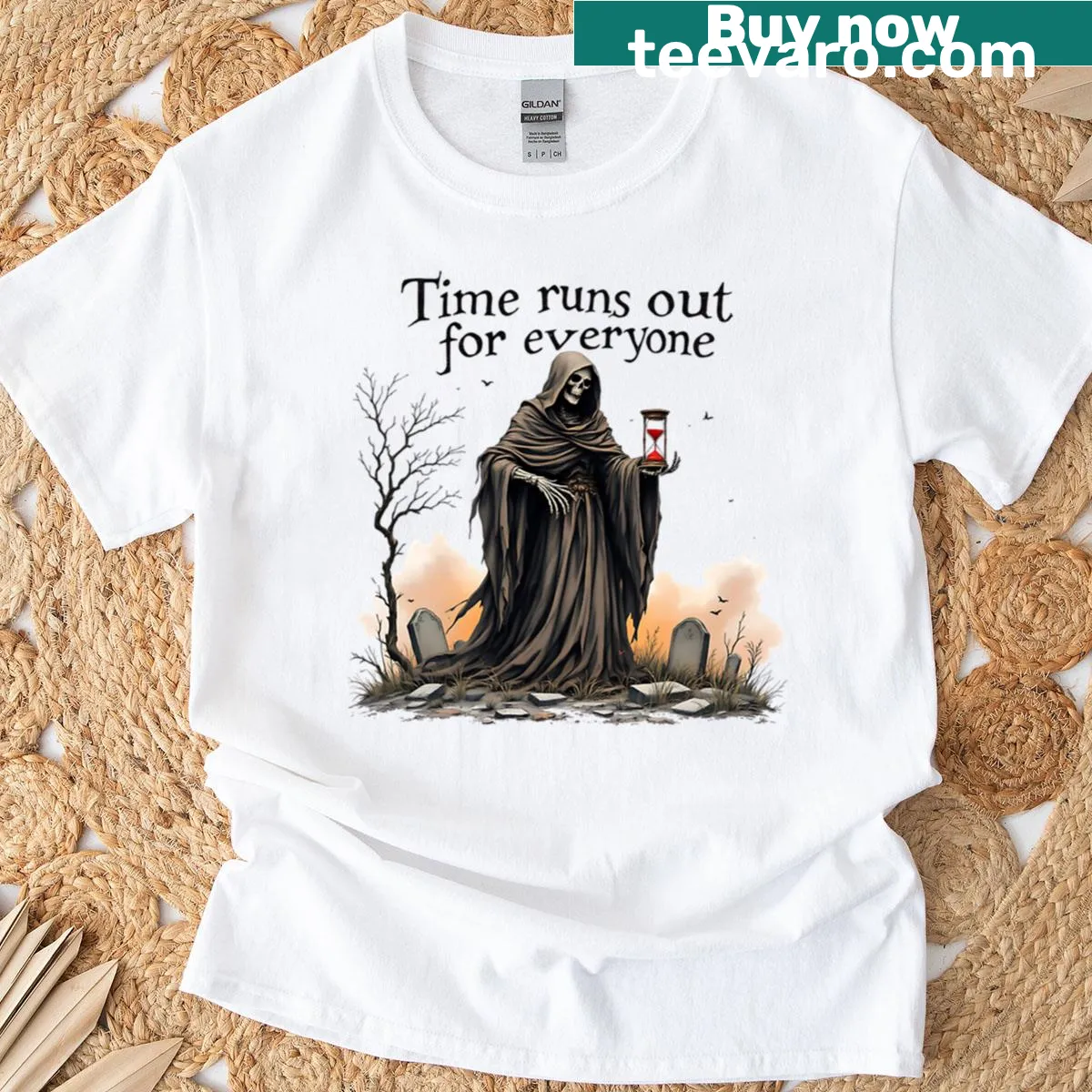 Minimalist line-art design titled 'Sands Of The End' on a t-shirt — on a men's t-shirt