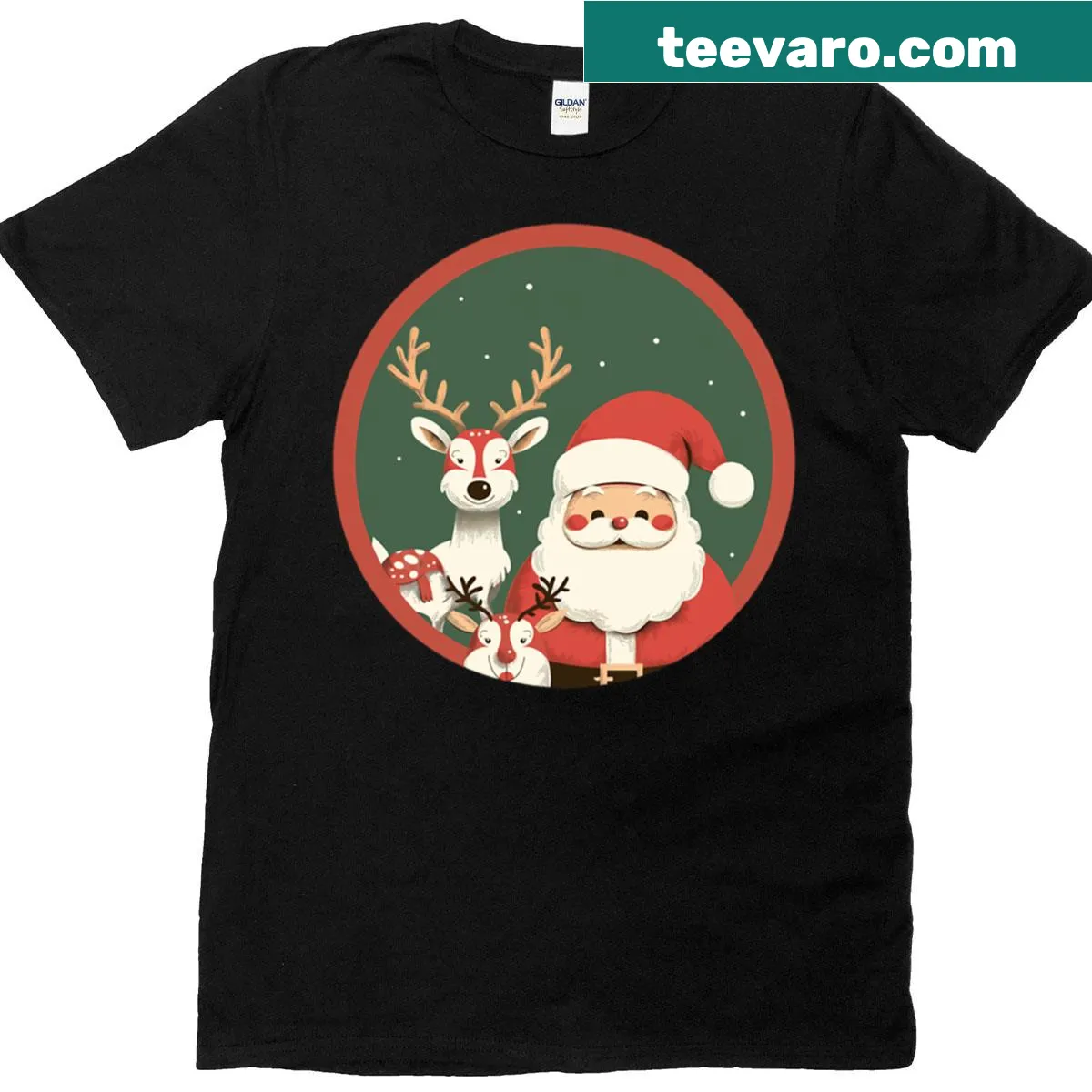 Oversized T-shirt featuring Santa and reindeer in a festive design. — on a men's t-shirt