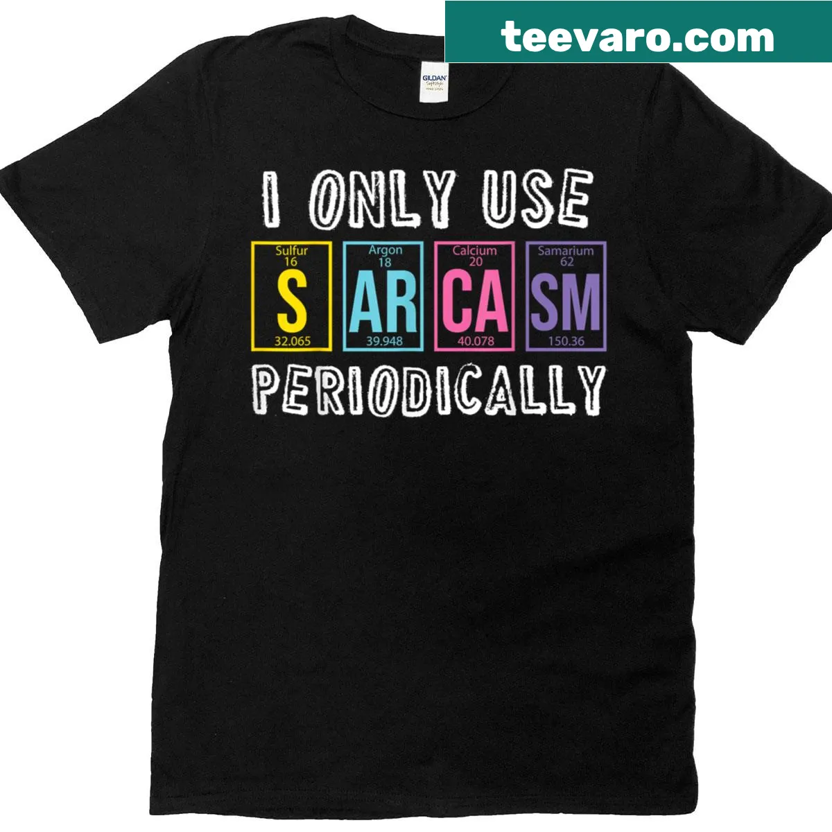 Funny periodic table of elements graphic t-shirt for science teachers — on a men's t-shirt