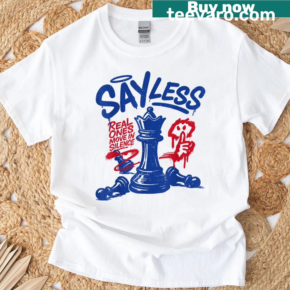 Say Less drip tee with bold typography design — on a men's t-shirt