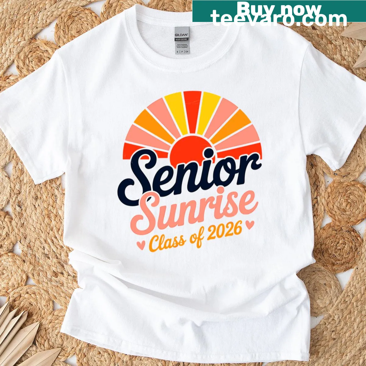 Retro sunrise design for Class of 2026 graduation t-shirt — on a men's t-shirt