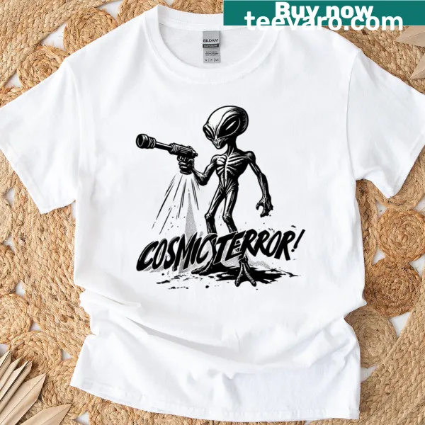 Retro comic t-shirt featuring a shark attack graphic