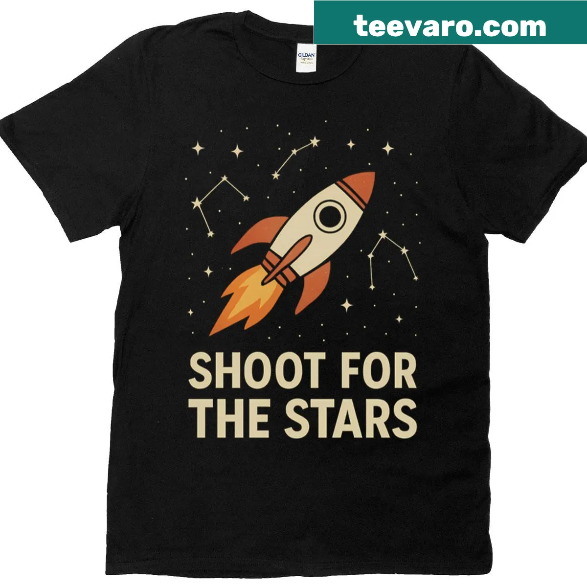 Vintage T-shirt with rocket flying past constellations — on a men's t-shirt