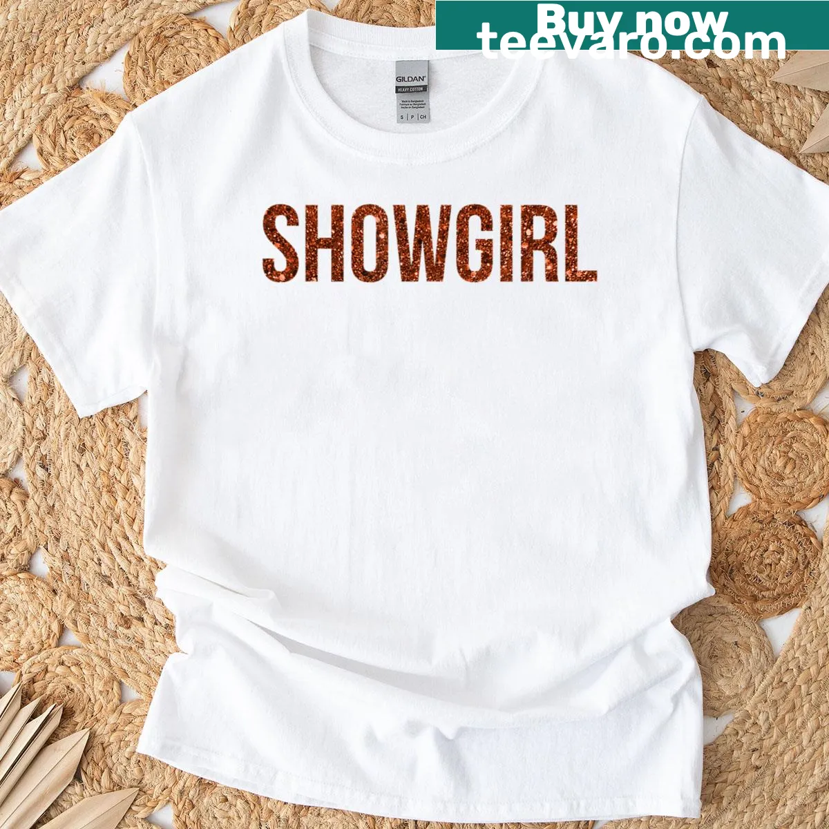 Pop music fan Showgirl t-shirt with musical elements — on a men's t-shirt