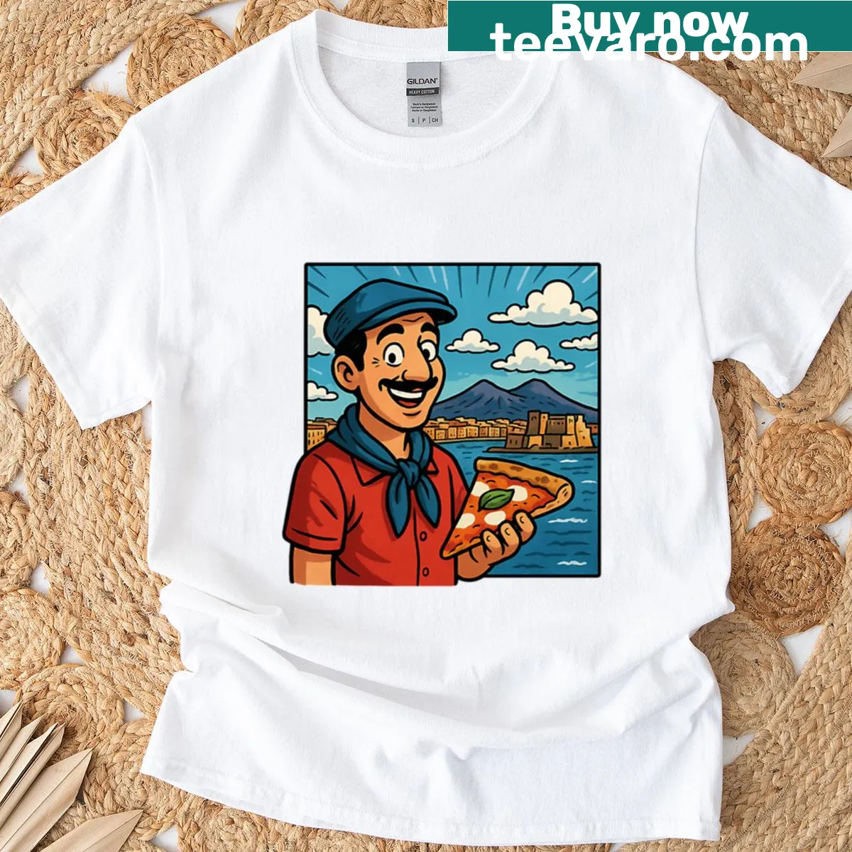 Oversized T-shirt with a vintage design inspired by Naples, Italy. — on a men's t-shirt