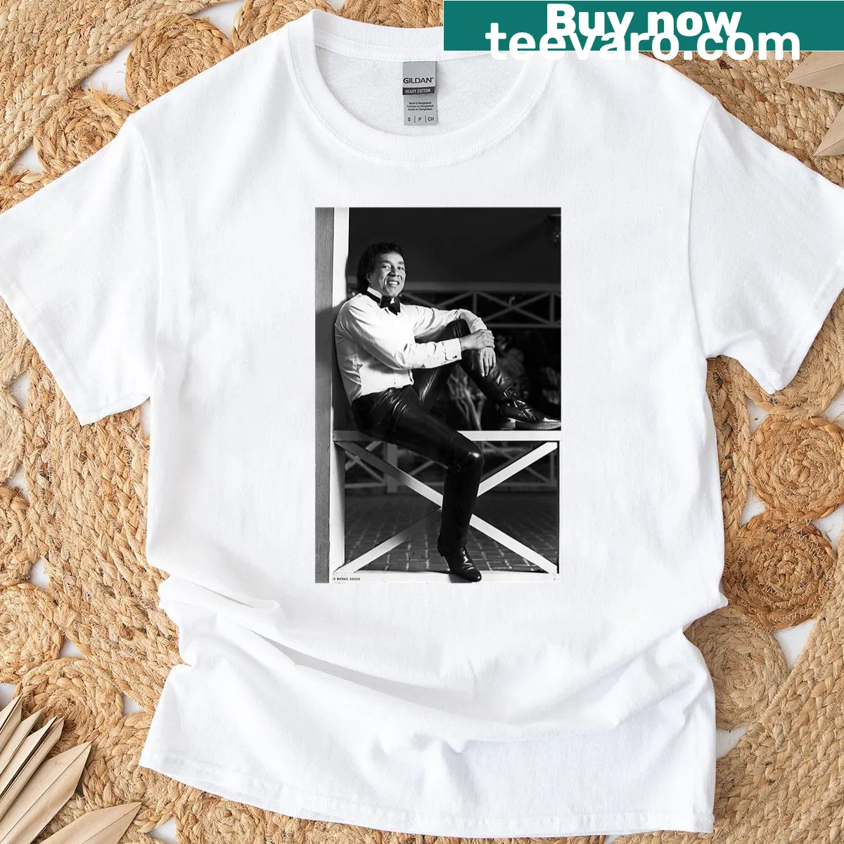 Premium t-shirt featuring Smokey Robinson in a home setting by Michael Grecco — on a men's t-shirt