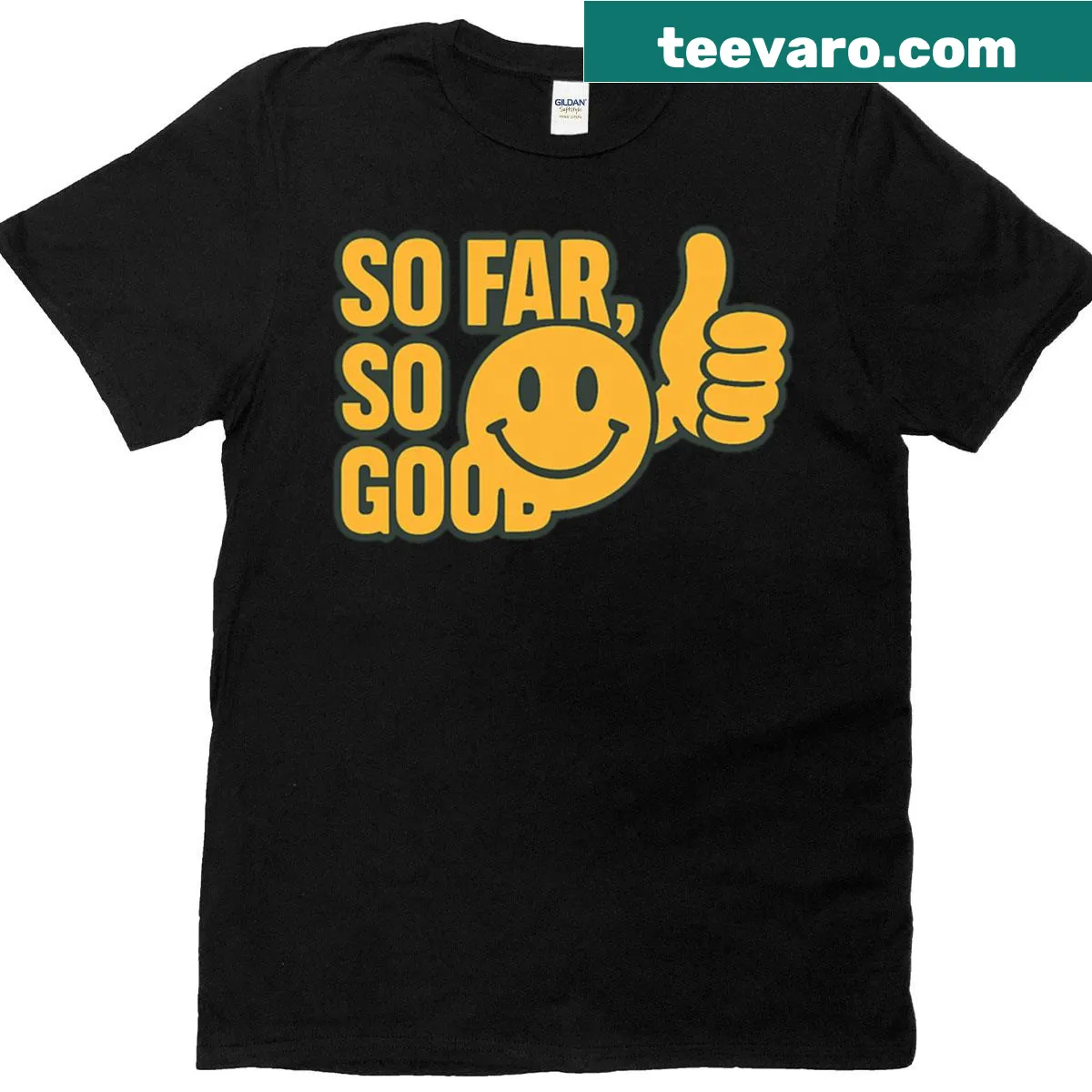 Retro T-shirt with smiley thumbs-up graphic for positive vibes — on a men's t-shirt