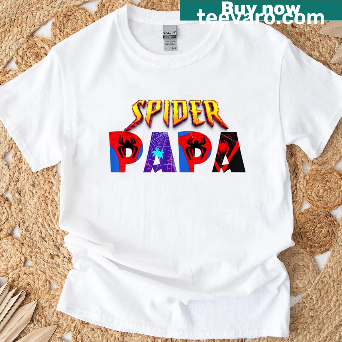 Funny t-shirt featuring a spider character as a dad — on a men's t-shirt
