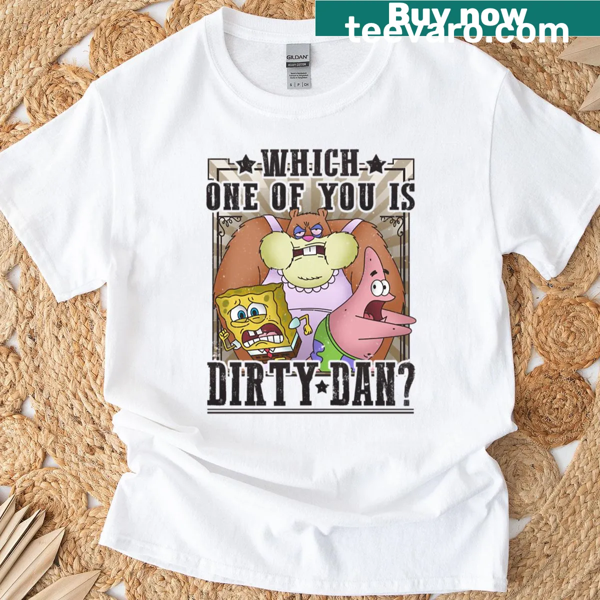 Vintage Spongebob Squarepants T-shirt with humorous Dirty Dan phrase — on a men's t-shirt