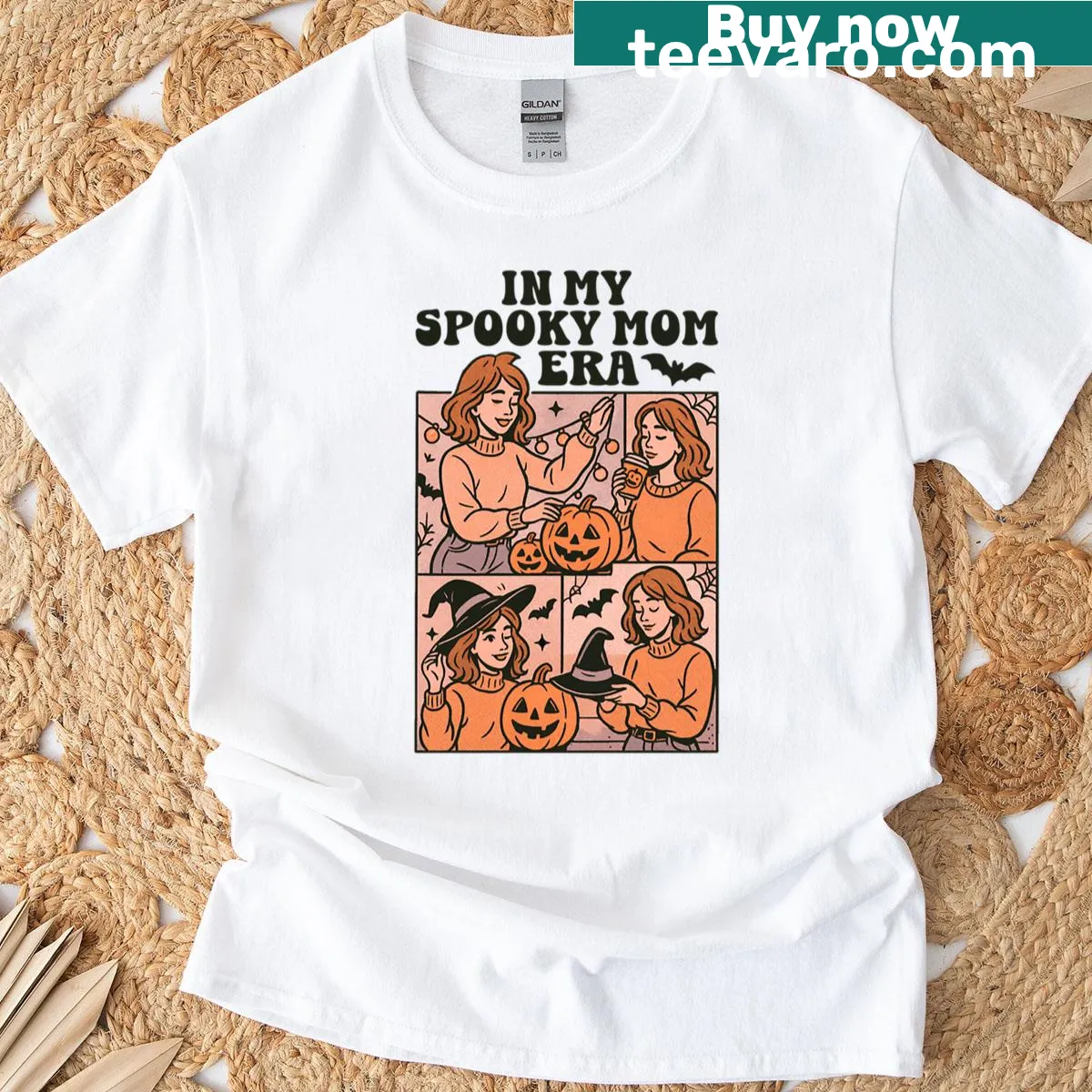 Funny Halloween Mom t-shirt with vintage comic book strip design — on a men's t-shirt