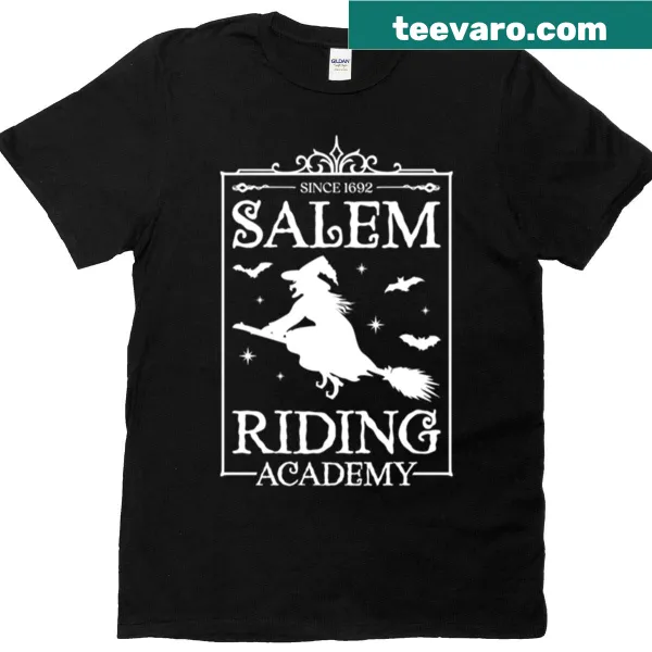 Vintage T-shirt featuring a spooky witch riding academy design