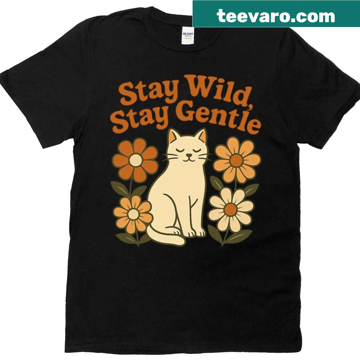 Vintage-style oversized t-shirt featuring a cat and garden design — on a men's t-shirt