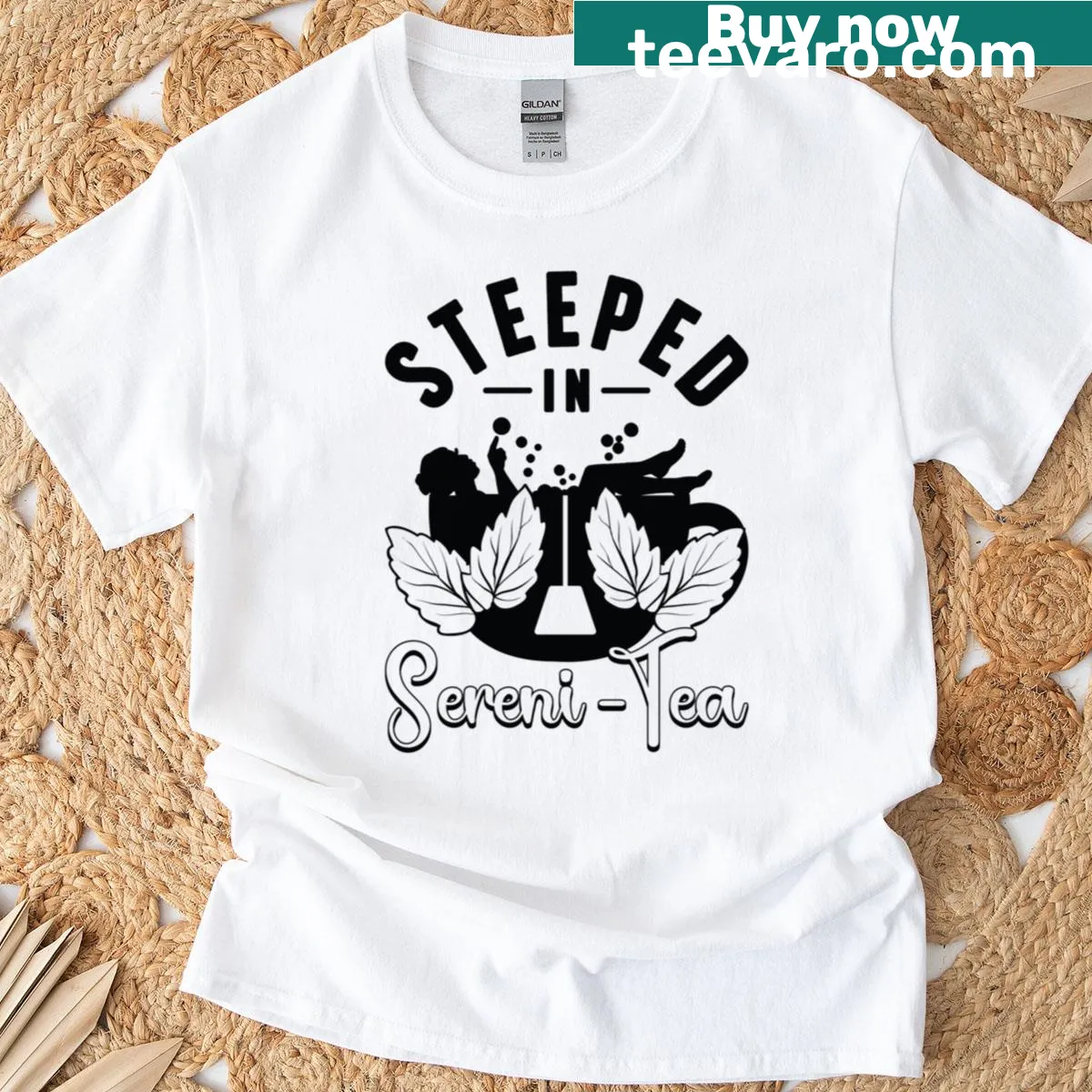 Illustrated oversized Herbal Tea Lover t-shirt celebrating herbalism — on a men's t-shirt