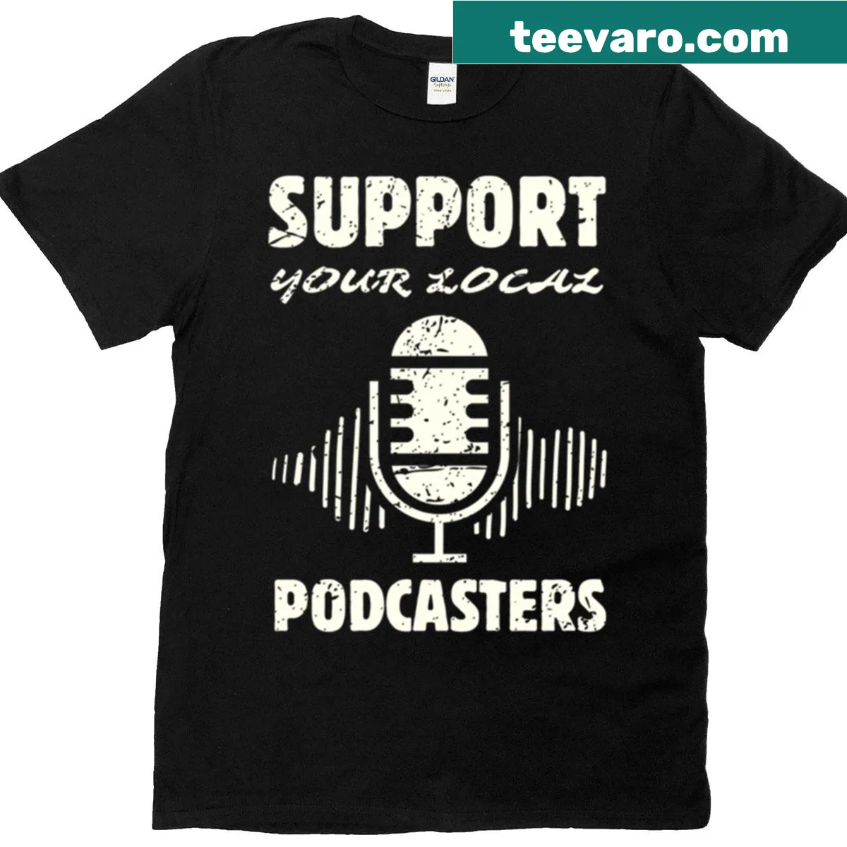 T-shirt with sound waves and a retro microphone design — on a men's t-shirt