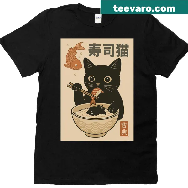 Cute sushi cat illustration on a t-shirt