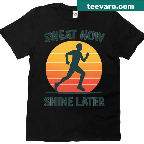 Retro fitness t-shirt featuring a runner's silhouette and motivational text.
