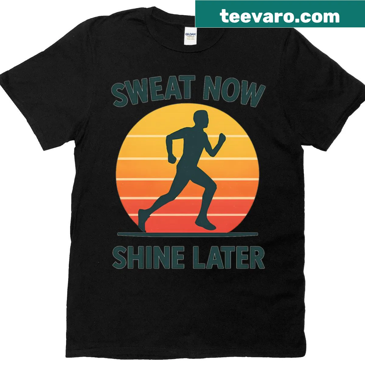 Retro fitness t-shirt featuring a runner's silhouette and motivational text. — on a men's t-shirt