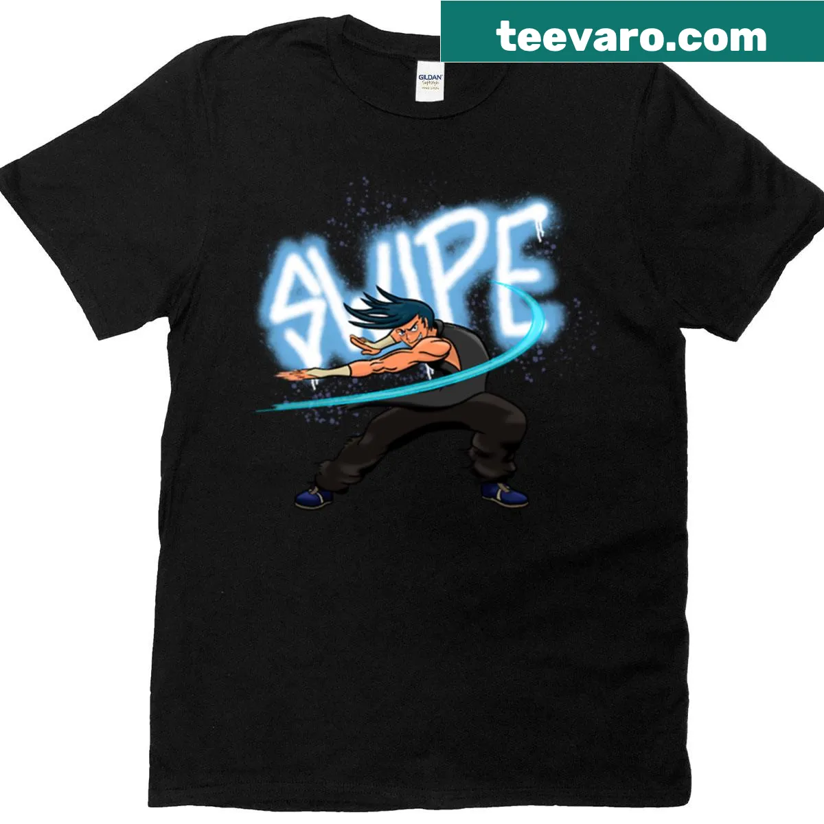 Illustrated t-shirt with a whimsical graphic featuring wolves. — on a men's t-shirt