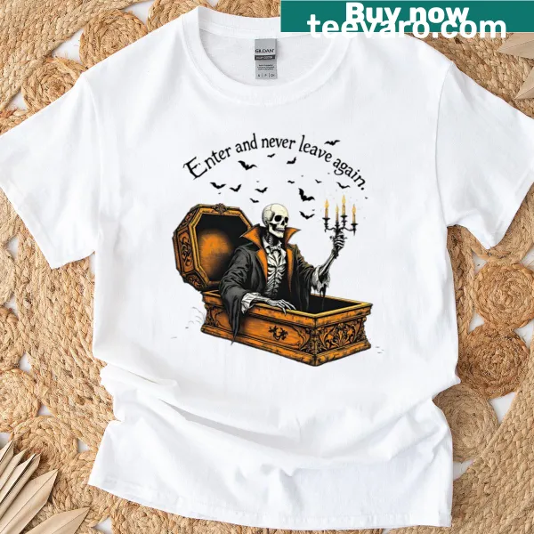 Illustration of a coffin on a spooky T-shirt