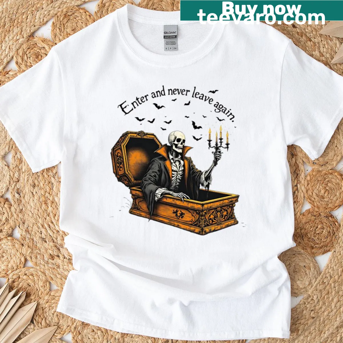 Illustration of a coffin on a spooky T-shirt — on a men's t-shirt