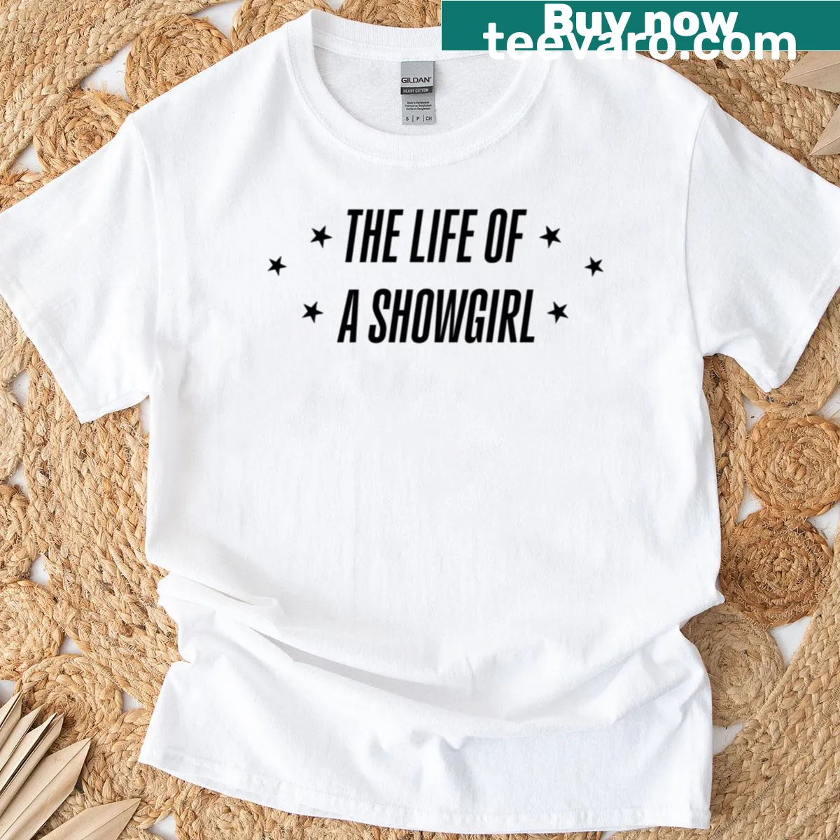 Black T-shirt showcasing the life of a showgirl in elegant typography — on a men's t-shirt