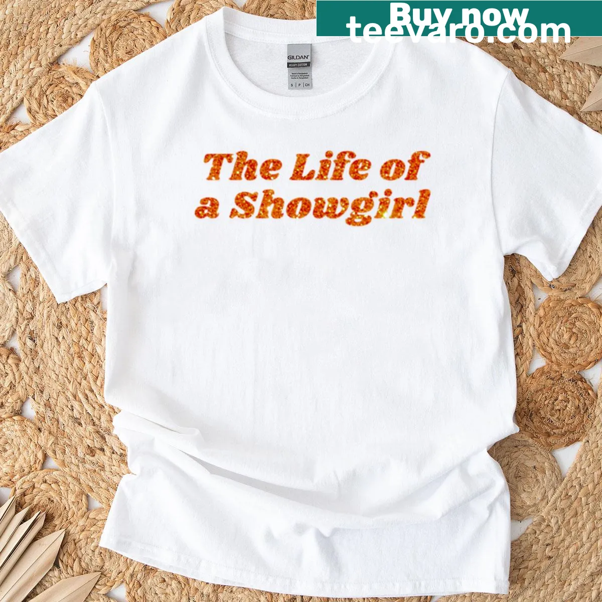 Oversized t-shirt featuring a humorous showgirl theme with text design — on a men's t-shirt