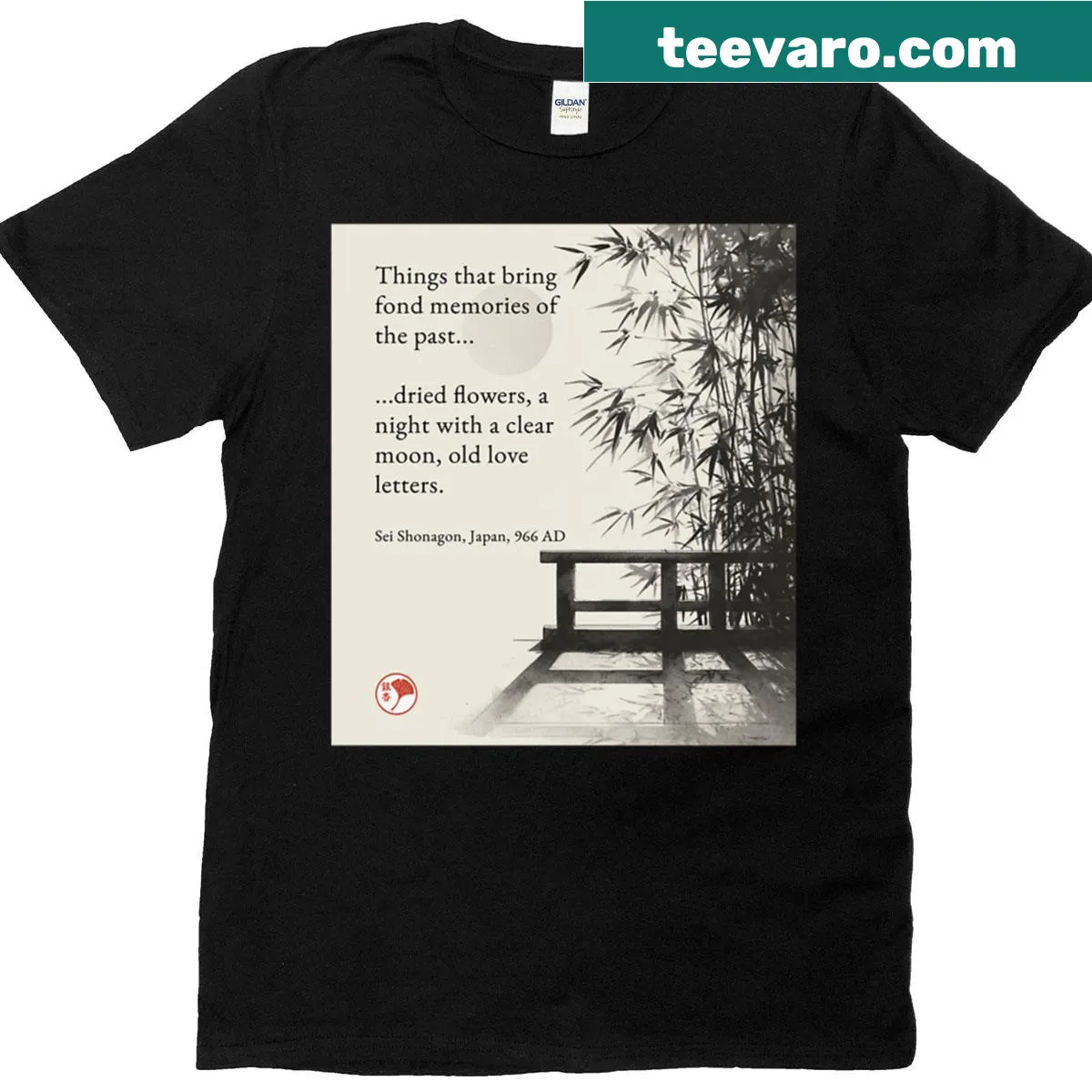 T-shirt featuring Sei Shnagon quote about fond memories — on a men's t-shirt