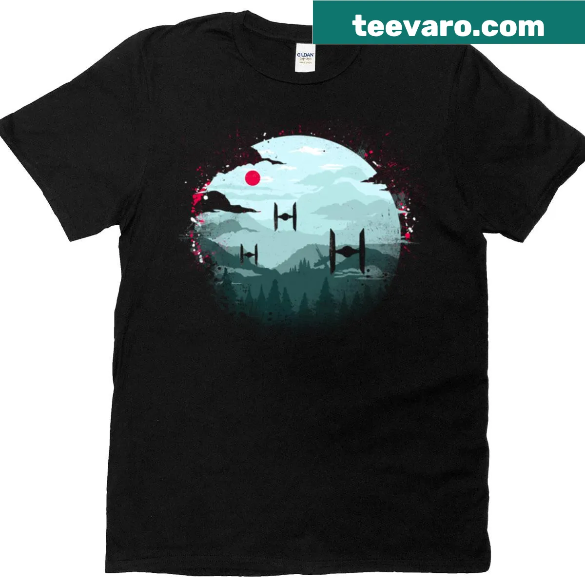 Illustration of Tie Fighters at dawn on a T-shirt — on a men's t-shirt