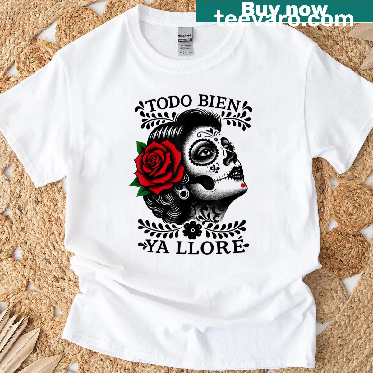 Sugar skull design for Day of the Dead t-shirt — on a men's t-shirt