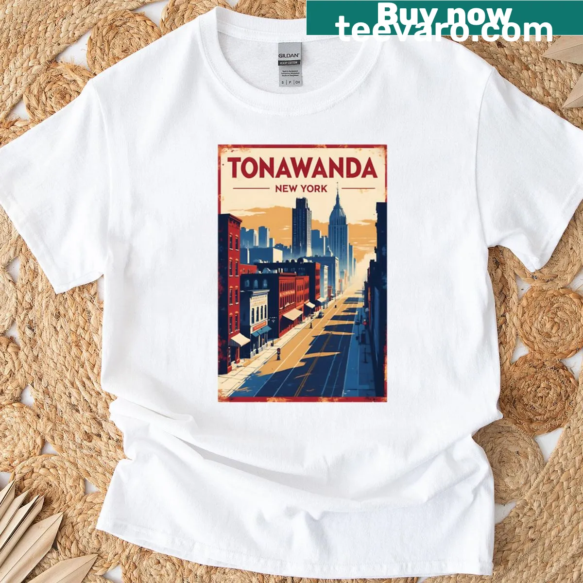 Vintage-style T-shirt featuring Tonawanda, New York from the 1950s — on a men's t-shirt