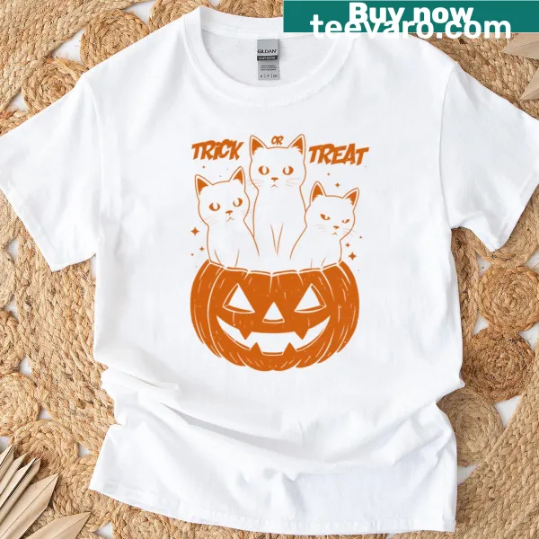 Playful Halloween cats illustrations on a T-shirt