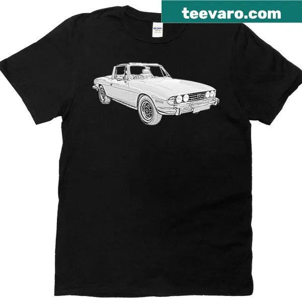 Monochrome illustration of a 1970s Triumph Stag car