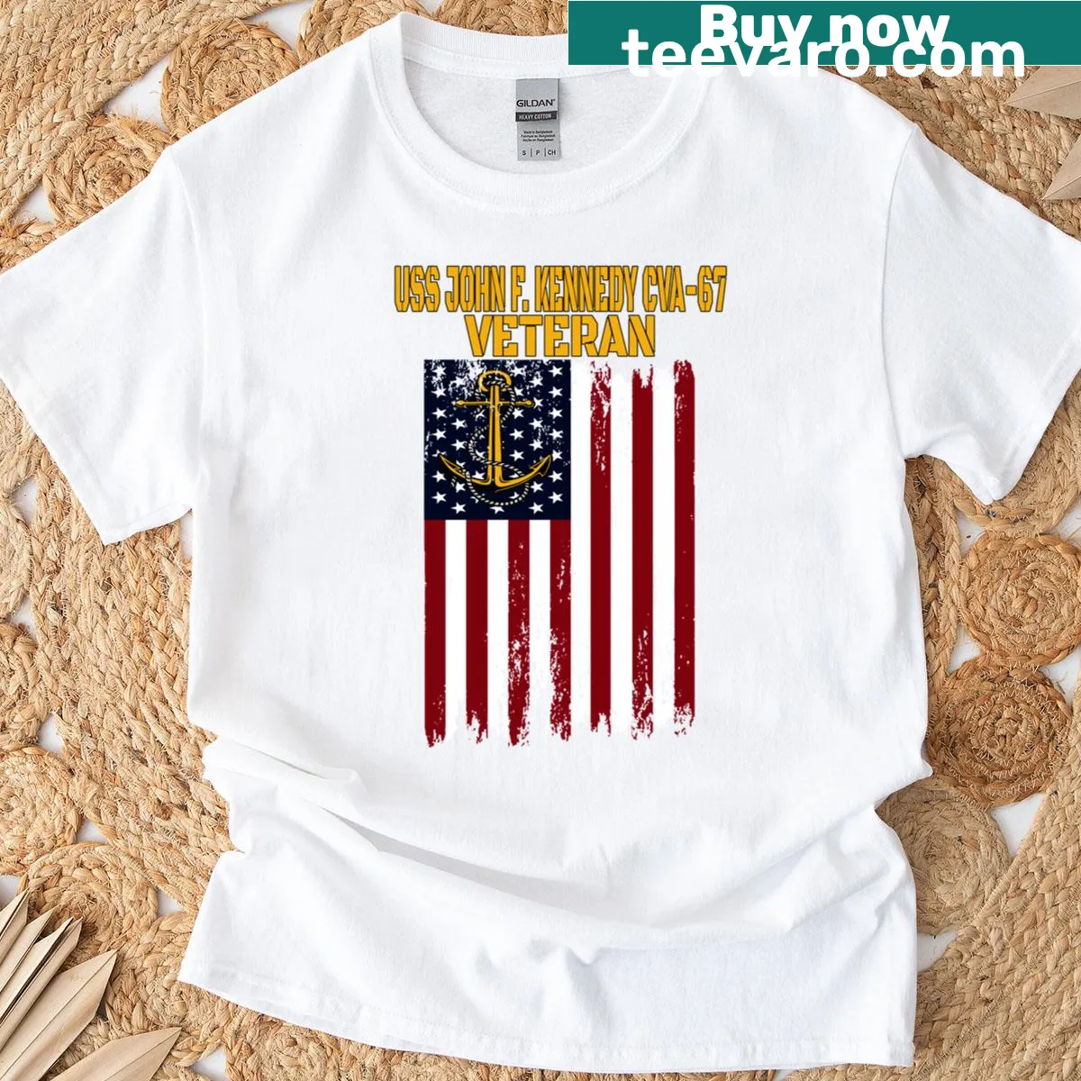 USS John F. Kennedy aircraft carrier silhouette on a vintage tee — on a men's t-shirt