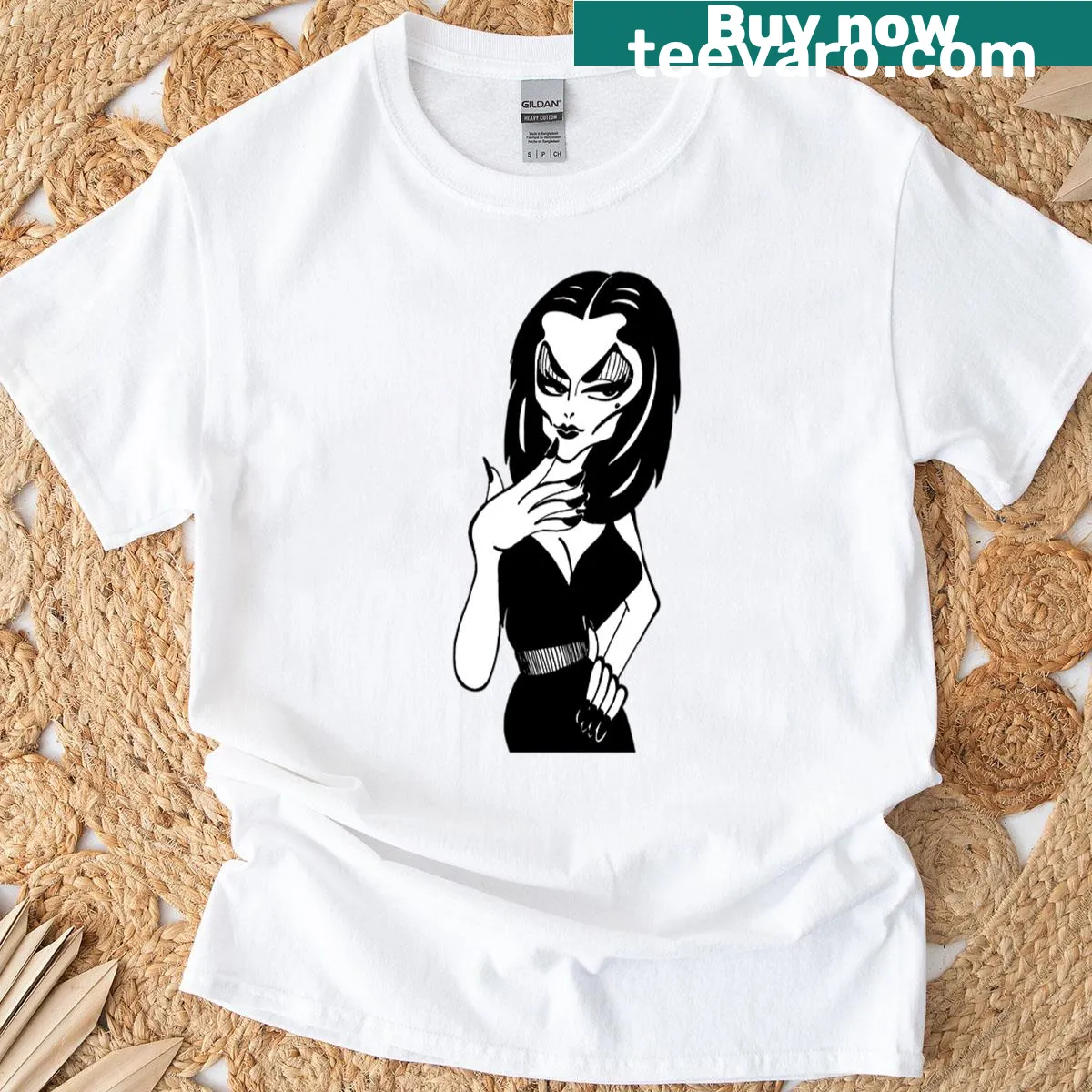 Artistic Vampira fan tribute T-shirt for horror lovers — on a men's t-shirt
