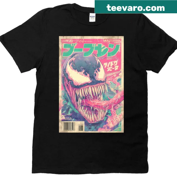 Retro Venom illustration inspired by Japanese comics on a T-shirt