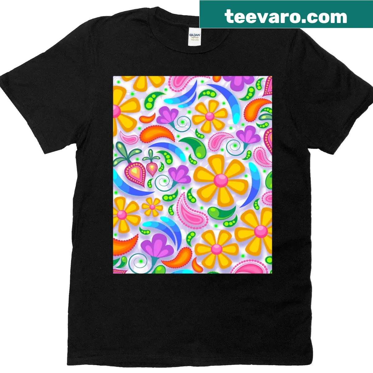 Floral paisley pattern pop art graphic T-shirt — on a men's t-shirt