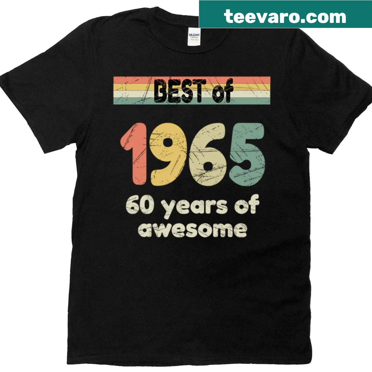 Vintage T-shirt celebrating 60 years since 1965 with retro design. — on a men's t-shirt