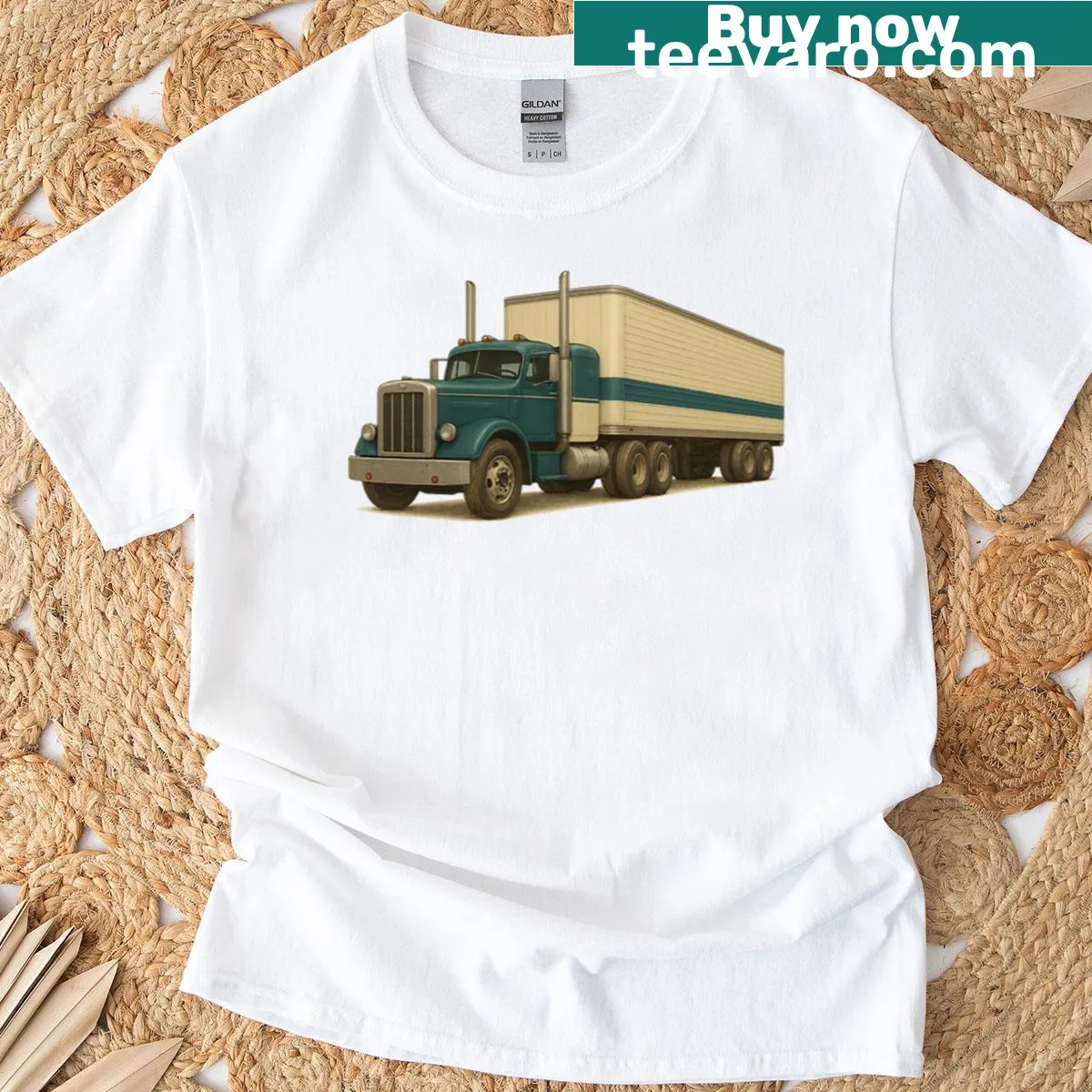 Vintage graphic t-shirt featuring an American semi-truck design — on a men's t-shirt