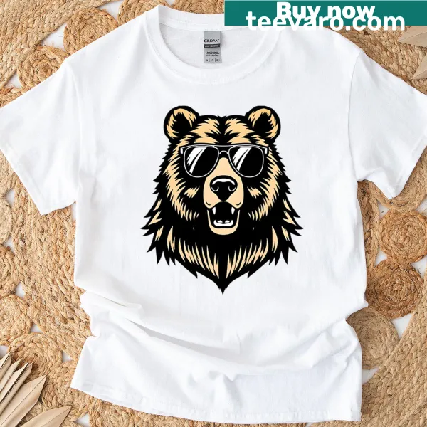 Oversized vintage bear T-shirt with sunglasses illustration