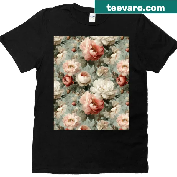 Vintage graphic T-shirt featuring blooming peonies in an elegant design
