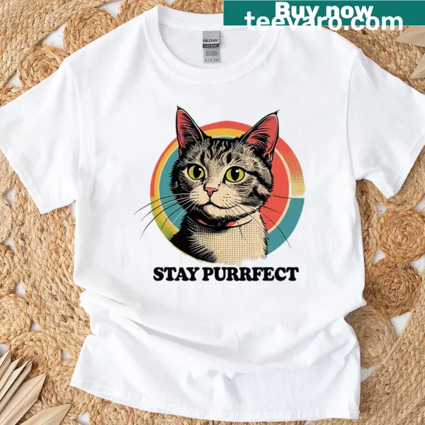 Colorful pop art t-shirt featuring a playful cat design